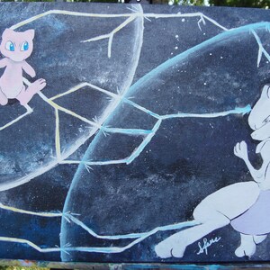 12X9 Acrylic Mew vs. Mewtwo fan art-one of a kind