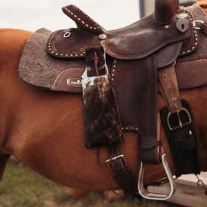 Cowhide Saddle Drink Holder, Saddle Phone Holder, Saddle Bag, Western Gift, Ranch, Beverage Holder, Horse Show Awards, Horse Tack, Rodeo