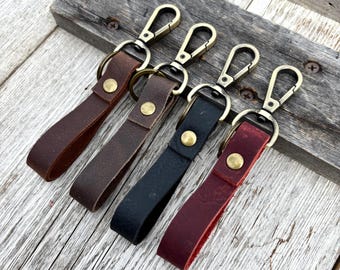 Handmade Leather Keychain with Clip | Durable Rustic Leather Key Fob | Western Style Snap Keychain | Gift for Him or Her