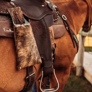 Cowhide Saddle Drink Holder, Saddle Phone Holder, Back Cinch Cup Holder for Trail Riders, Ranchers, Cowboys, Cowgirls, Trail Riders, Rodeo