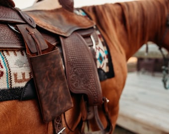 Leather Saddle Drink Holder, Cell Phone Holder, Personalized Western Gift, Cowboy, Ranch, Rodeo, Birthday Gift, Horse