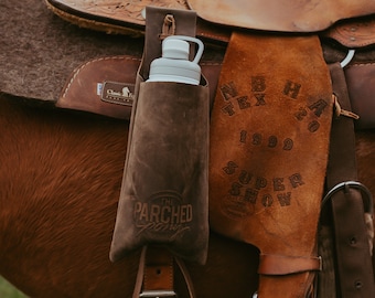 Custom Leather Saddle Drink Holder – Personalized with Brand, Name or Initials – Western Horse Gift for Rider