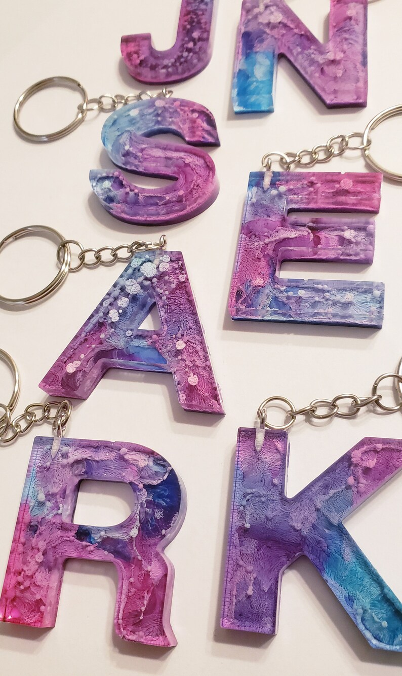 Resin Letter Keychain Initial Keychain Galaxy Letters Etsy