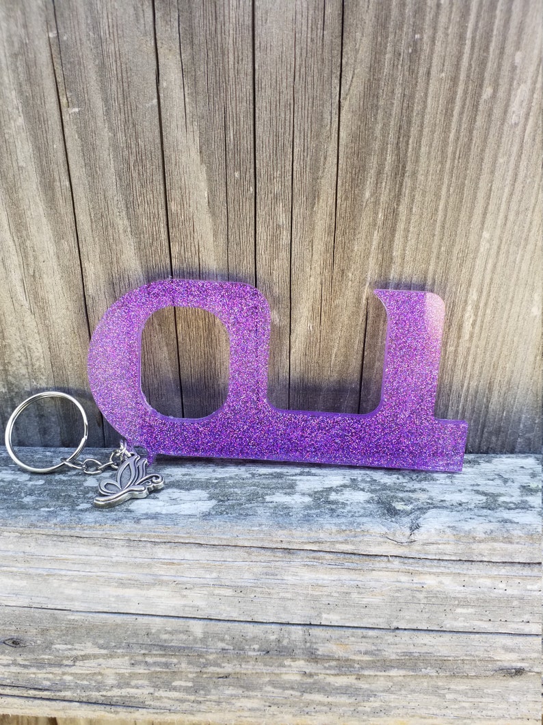 Purple Glitter Touch Free Door Opener and Button Pusher Keychain Germ Free Cootie Key Resin Touchless Tool