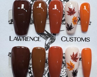 Fall Leaves Fall Color Gradient Press On Nails: Reusable Faux Acrylics, NO AI IMAGES!