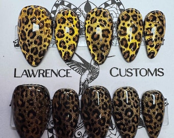 Leopard Print Cateye Press On Nails: Reusable Faux Acrylics, NO AI IMAGES!