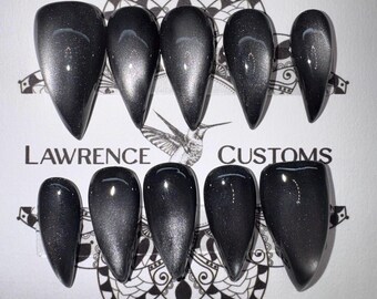 Black Cat Eye Stiletto Nails, 3D Dragon Claw Press Ons, Handmade Luxury Nail Art