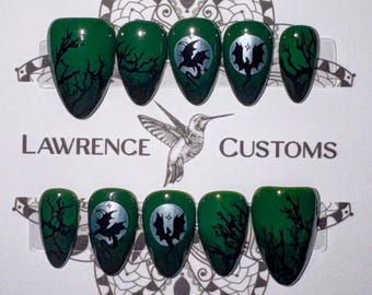 Hand-Painted Dragon Press On Nails, Cottage core Dragon Art Set