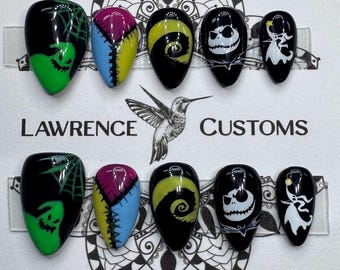 Nightmare Christmas Halloween Press On Nails, Handmade Custom Press on nails, Character Art Nails