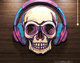 Skull with Headphones Multilayer SVG. CNC. Cricut. Paper cutting. Laser cut file. 3D layer.