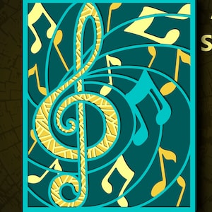 Notas musicales SVG multicapa. CNC. Cricut. Corte de papel. Archivo cortado con láser. Capa 3D. Glowforge.