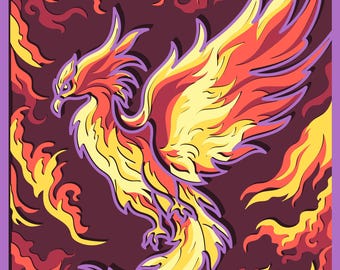 Phoenix Multilayer SVG. CNC. Cricut. Paper cutting. Laser cut file. 3D layer. Glowforge.