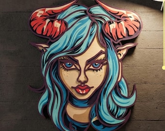 Demon Girl Multilayer SVG. CNC. Cricut. Paper cutting. Laser cut file. 3D layer. Glowforge.