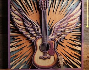 Guitar With Wings Multilayer SVG. CNC. Cricut. Paper cutting. Laser cut file. 3D layer.