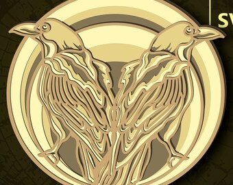 Crows Multilayer SVG. CNC. Cricut. Paper cutting. Laser cut file. 3D layer. Glowforge.