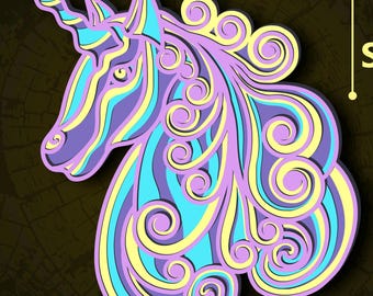 Unicorn Multilayer SVG. CNC. Cricut. Paper cutting. Laser cut file. 3D layer. Glowforge.