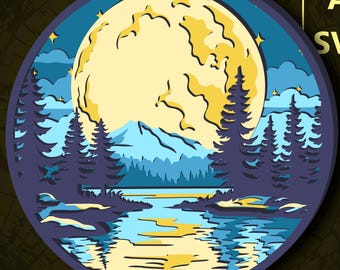 Landscape Multilayer SVG. CNC. Cricut. Paper cutting. Laser cut file. 3D layer. Glowforge.