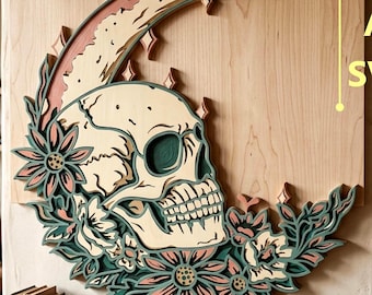 Skull with moon Multilayer SVG. CNC. Cricut. Paper cutting. Laser cut file. 3D layer.