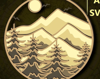 Mountains  Multilayer SVG. CNC. Cricut. Paper cutting. Laser cut file. 3D layer. Glowforge.