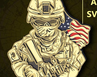 American Soldier Multilayer SVG. CNC. Cricut. Paper cutting. Laser cut file. 3D layer. Glowforge.