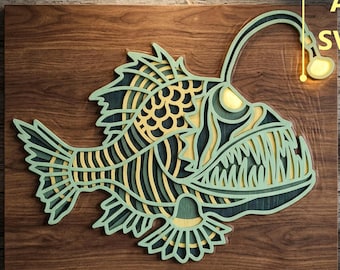 Angler fish Multilayer SVG. CNC. Cricut. Paper cutting. Laser cut file. 3D layer. Glowforge.