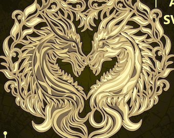 Mehrschichtiger Drache (SVG). CNC-Fräse. Cricut. Papierschneiden. Laserschnittdatei. 3D-Ebene. Glowforge.