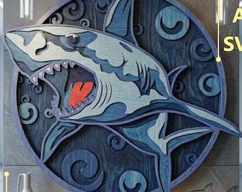 Shark Multilayer SVG. CNC. Cricut. Paper cutting. Laser cut file. 3D layer. Glowforge.