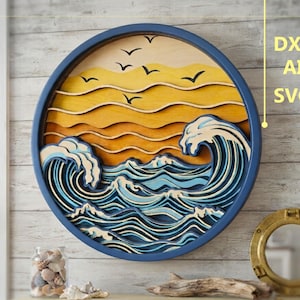 Waves. Landscape Multilayer SVG. CNC. Cricut. Paper cutting. Laser cut file. 3D layer. Glowforge.