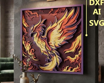 Phoenix Multilayer SVG. CNC. Cricut. Paper cutting. Laser cut file. 3D layer. Glowforge.