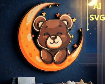 Teddy Bear on Moon Multilayer SVG. CNC. Cricut. Paper cutting. Laser cut file. 3D