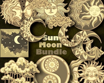 Bundle Sun and Moon Multilayer SVG. CNC. Cricut. Paper cutting. Laser cut file. 3D