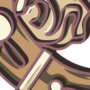 K&ouml;nnte beinhalten: Abstraktes Grafikdesign mit geschichteten Formen in Braun-, Beige- und Lilat&ouml;nen. Das Design zeigt ein kreisf&ouml;rmiges Element mit einem hellbeigen Kreis und einer geschwungenen Form sowie andere geometrische Formen.