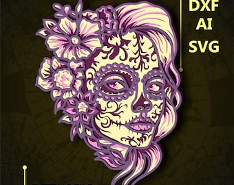 Sugar Skull Girl Multilayer SVG. CNC. Cricut. Paper cutting. Laser cut file. 3D layer.