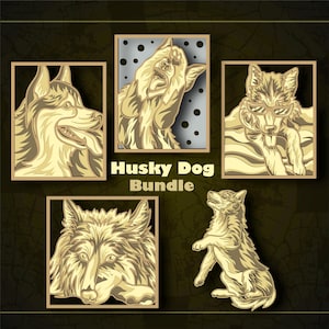 Bundle Husky Dog Multilayer SVG/ Bundle Husky Dog CNC file/ Cutting file svg/ Paper cut/ Laser cut file/     3D layer