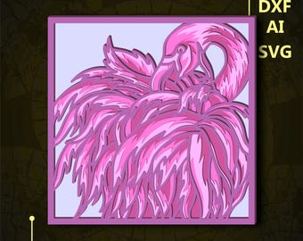 Flamingo Multilayer SVG. CNC. Cricut. Paper cutting. Laser cut file. 3D layer. Glowforge.