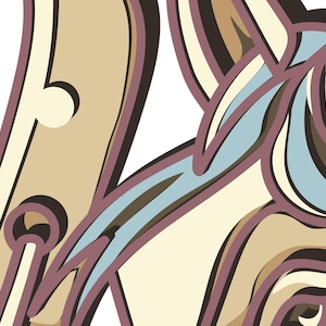 K&ouml;nnte beinhalten: Abstraktes Grafikdesign mit einer komplexen Anordnung von geschwungenen Linien und Formen. Die Farbpalette umfasst Beige, Braun, Hellblau und Lila und erzeugt eine visuell ansprechende und k&uuml;nstlerische Komposition. Das Design hat eine moderne, stilisierte &Auml;sthetik.