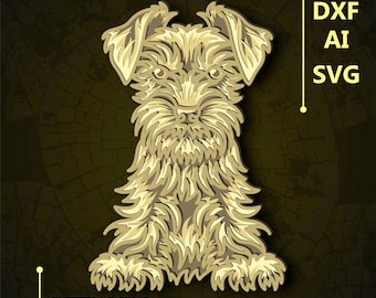 May include: A digital illustration of a golden brown, fluffy dog with a short snout and floppy ears. The dog is sitting with its paws tucked under its body. The image is suitable for use as a cutting file for crafting projects.