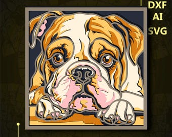 English Bulldog Multilayer SVG. CNC. Cricut. Paper cutting. Laser cut file. 3D layer. Glowforge.