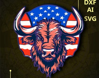 American Bull Multilayer SVG. CNC. Cricut. Paper cutting. Laser cut file. 3D layer. Glowforge.