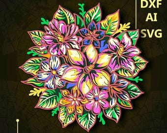 Flowers Multilayer SVG. CNC. Cricut. Paper cutting. Laser cut file. 3D layer. Glowforge.