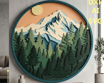 Forest Landscape. Mountains Multilayer SVG. CNC. Cricut. Paper cutting. Laser cut file. 3D layer.