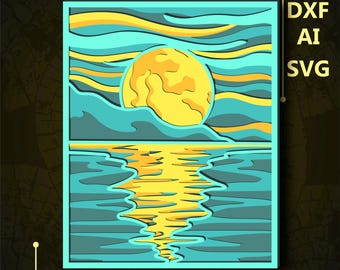 Sunset Multilayer SVG. CNC. Cricut. Paper cutting. Laser cut file. 3D layer. Glowforge.