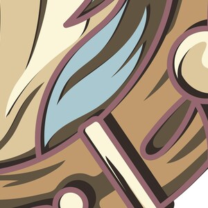K&ouml;nnte beinhalten: Abstrakte Illustration mit einer Palette aus Beige, Braun und Hellblau. Das Kunstwerk hat eine geometrische Qualit&auml;t mit geschwungenen Linien und kreisf&ouml;rmigen Elementen. Das Design ist vor einem wei&szlig;en Hintergrund.