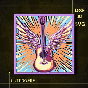 Guitar With Wings Multilayer SVG/ Guitar With Wings CNC file/ Multilayer svg/ Cutting file svg/ Paper cut/ Laser cut file/ 3D layer