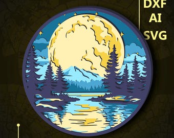 Landscape Multilayer SVG. CNC. Cricut. Paper cutting. Laser cut file. 3D layer. Glowforge.