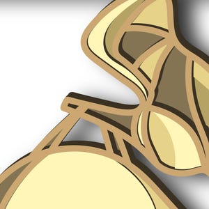 May include: A stylized illustration of a golden trumpet with a bell-shaped end and a long, curved tube. The trumpet is outlined in brown and has a three-dimensional effect.