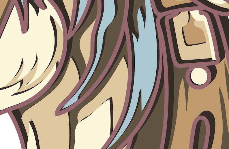 K&ouml;nnte beinhalten: Abstrakte Illustration mit flie&szlig;enden Linien und Formen. Die Farbpalette umfasst Beige-, Braun-, Blau- und Lilat&ouml;ne, wodurch eine dynamische und k&uuml;nstlerische Komposition entsteht. Das Kunstwerk hat einen modernen, grafischen Stil.