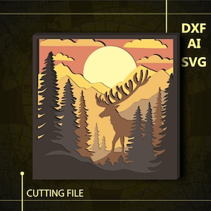 Deer Multilayer SVG/ Landscape CNC file/ Cricut file / Cutting file svg/ Paper cut/ Laser cut file/ 3D layer