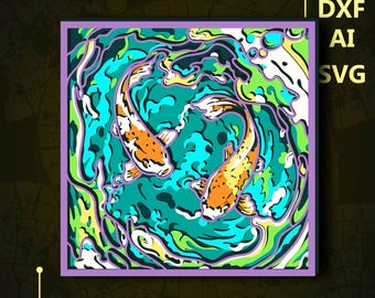 魚のマルチレイヤーSVG。CNC。クリカット。紙切り。レーザーカット