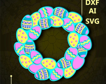 Easter wreath Multilayer SVG. CNC. Cricut. Paper cutting. Laser cut file. 3D layer. Glowforge.